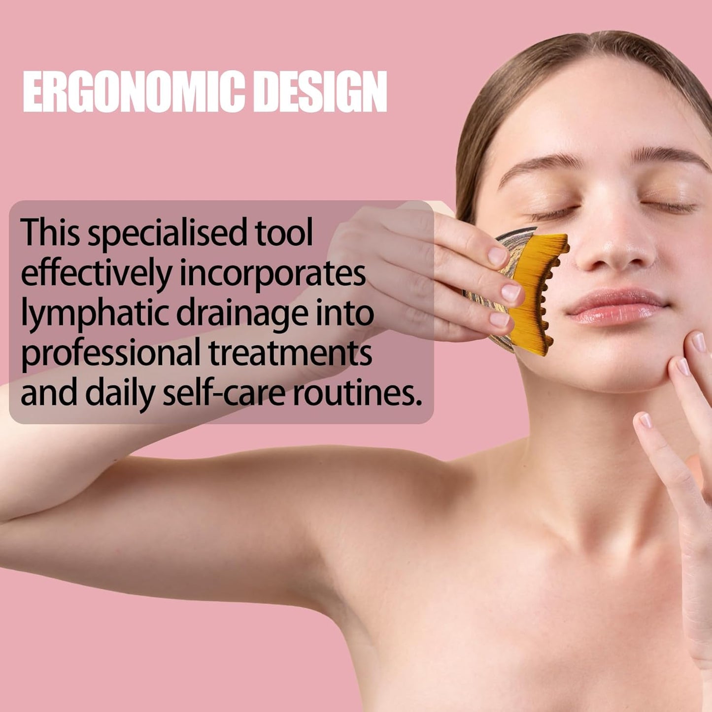 Skiennix Lymphatic Contour Face Brush - Ergonomic Double Chin Reducer for Lymphatic Drainage (Brown)