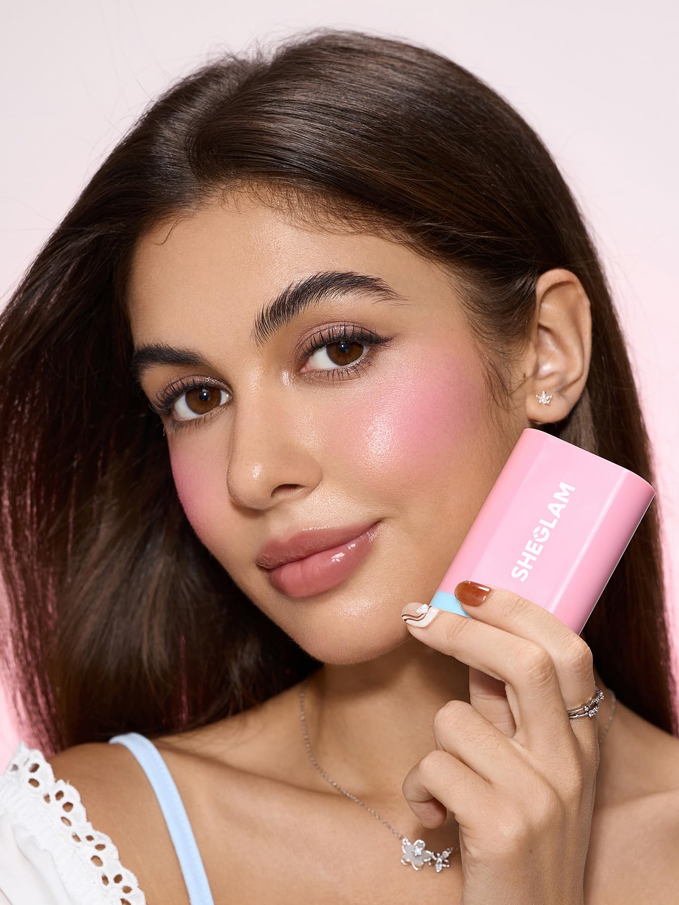 SHEGLAM Glass Glow Blush Stick Cream for Cheek and Lip, Waterproof Hydrating Tinted Solid Moisturizer Blendable Natural Grow Nude Face Blush Makeup-Pink Lemonade