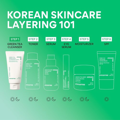Innisfree Green Tea Amino Acid Cleansing Foam - Sulfate-Free Hydrating Face Wash | Gentle Lather, pH-Balanced