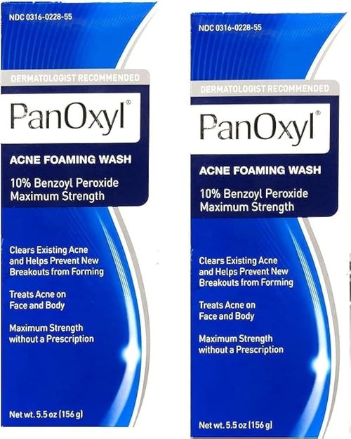 PanOxyl Acne Foaming Wash - Maximum Strength 10% Benzoyl Peroxide | Antimicrobial, 5.5 oz (2 Pack)