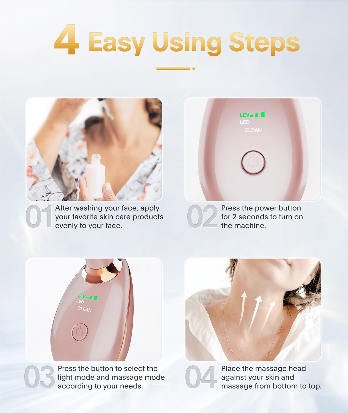 MCSYPOAL 7-in-1 Deplux Face Neck Massager for Daily Skin Care Routine, Portable Facial Massager, Skin Care Tool, Rose Gold