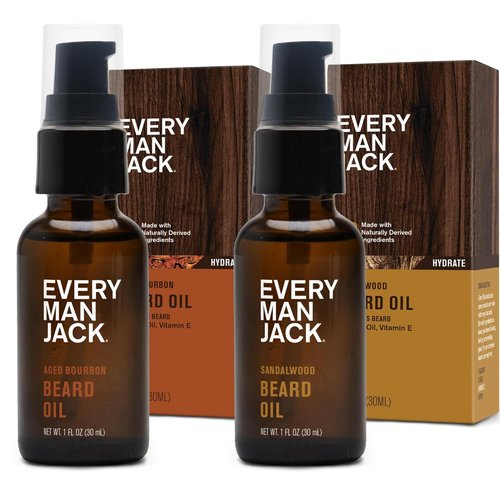 Every Man Jack Beard Oil - Aged Bourbon & Sandalwood Scent - Deeply Moisturizes & Softens - 1 fl oz (2 Pack)