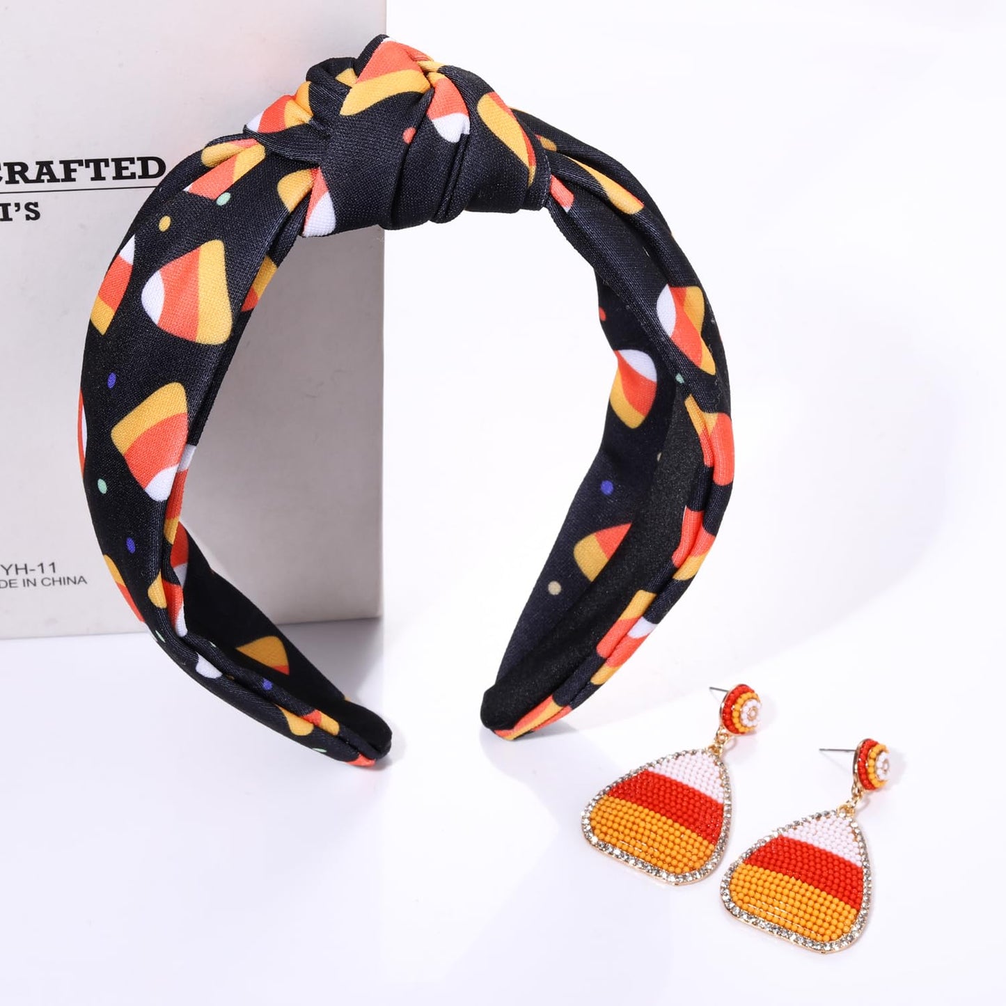 YAHPERN Halloween Headband for Women Halloween Accessories Spooky Pumpkin Candy Corn Wide Knotted Headband Holiday Hair Accessory Gifts (Halloween Candy Corn 2)