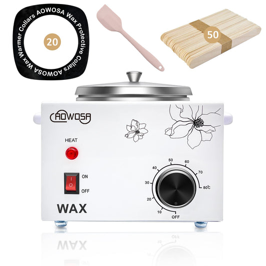 Single Electric Wax Warmer for Hair Removal, Large Paraffin Wax Pot with Adjustable Temperature Set, Facial Skin Body SPA Salon Equipment with 50 Wax Sticks & 20 Collars