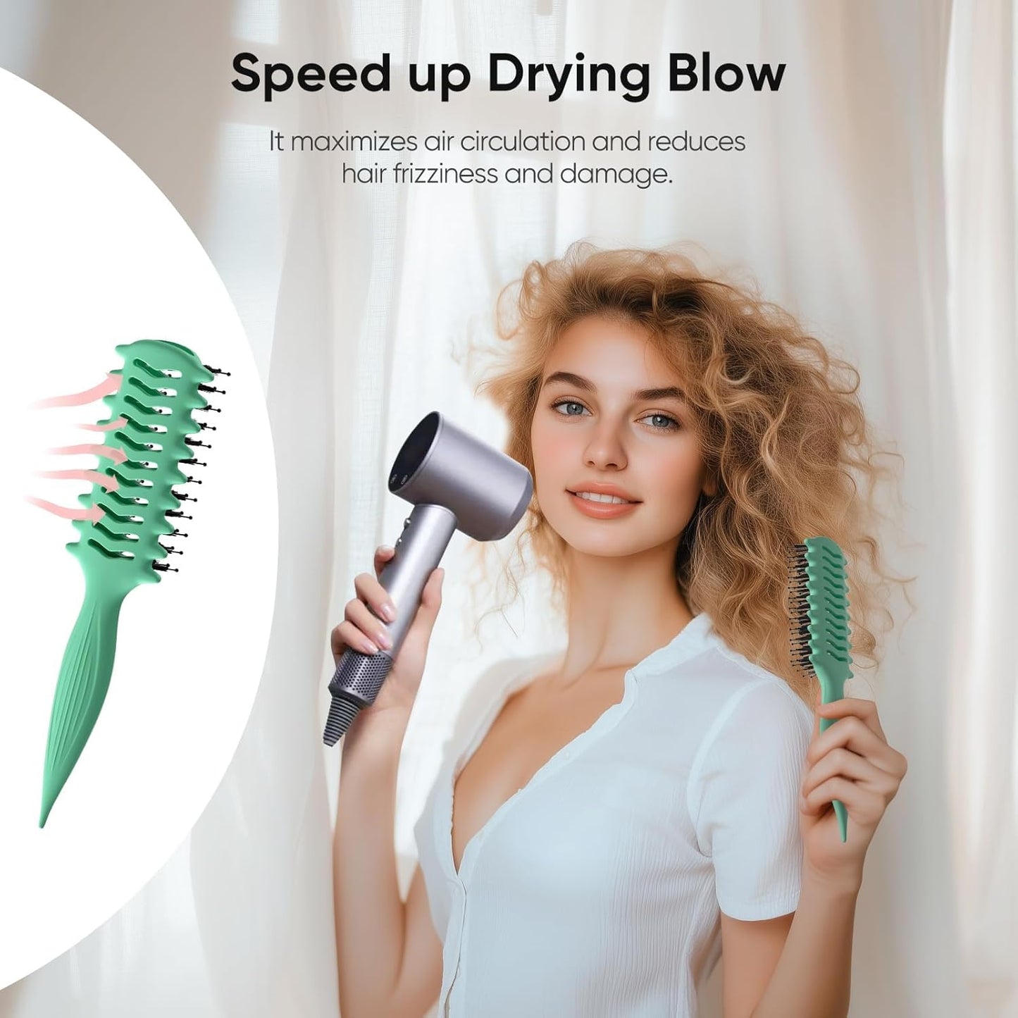 AM8:00 Curl Defining Brush - Shape, Separate & Add Volume to Curly Hair | Vented Blow Drying Brush