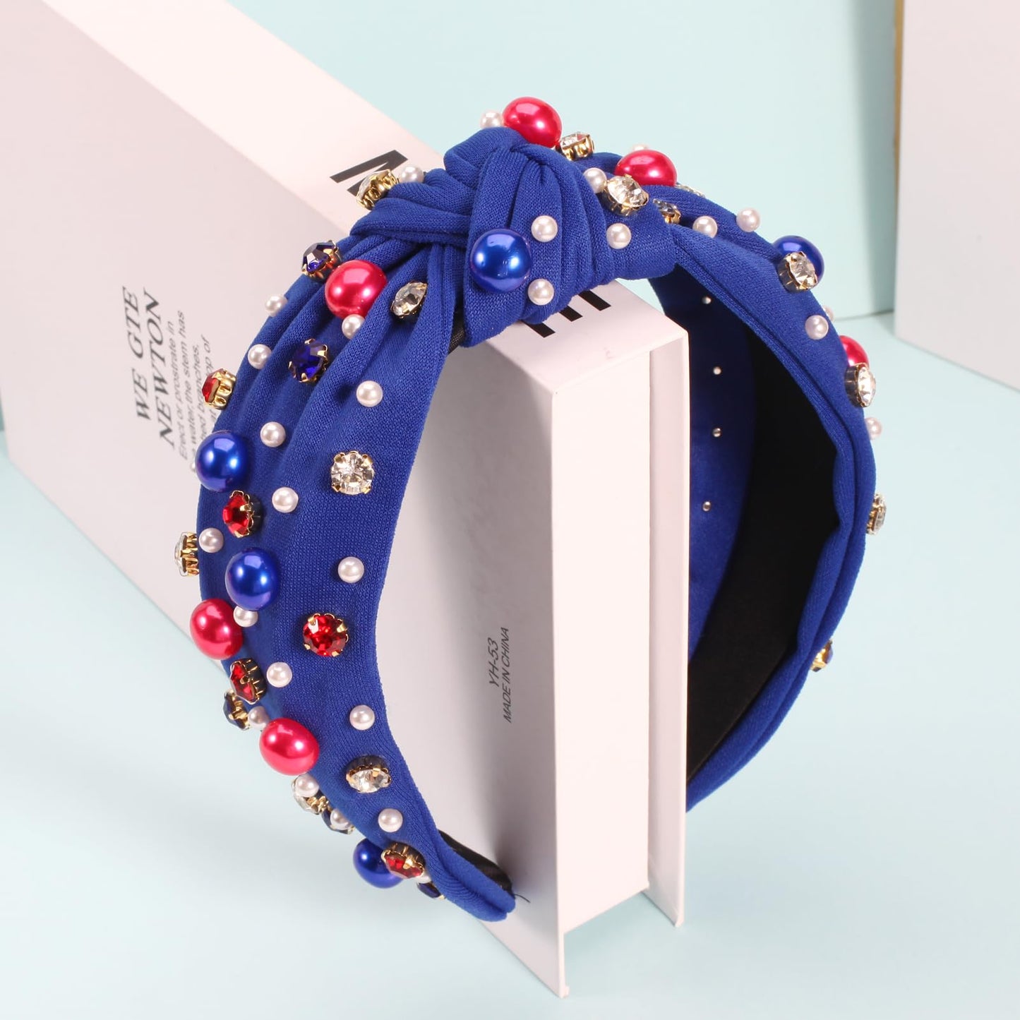 Ardorchid 4th of July Headbands for Women Girls Red White and Blue Pearl Knottted Headband Fourth of July Patriotic Wide Headband Rhinestone Hair Accessories Hair Hoop Party Favor Gifts