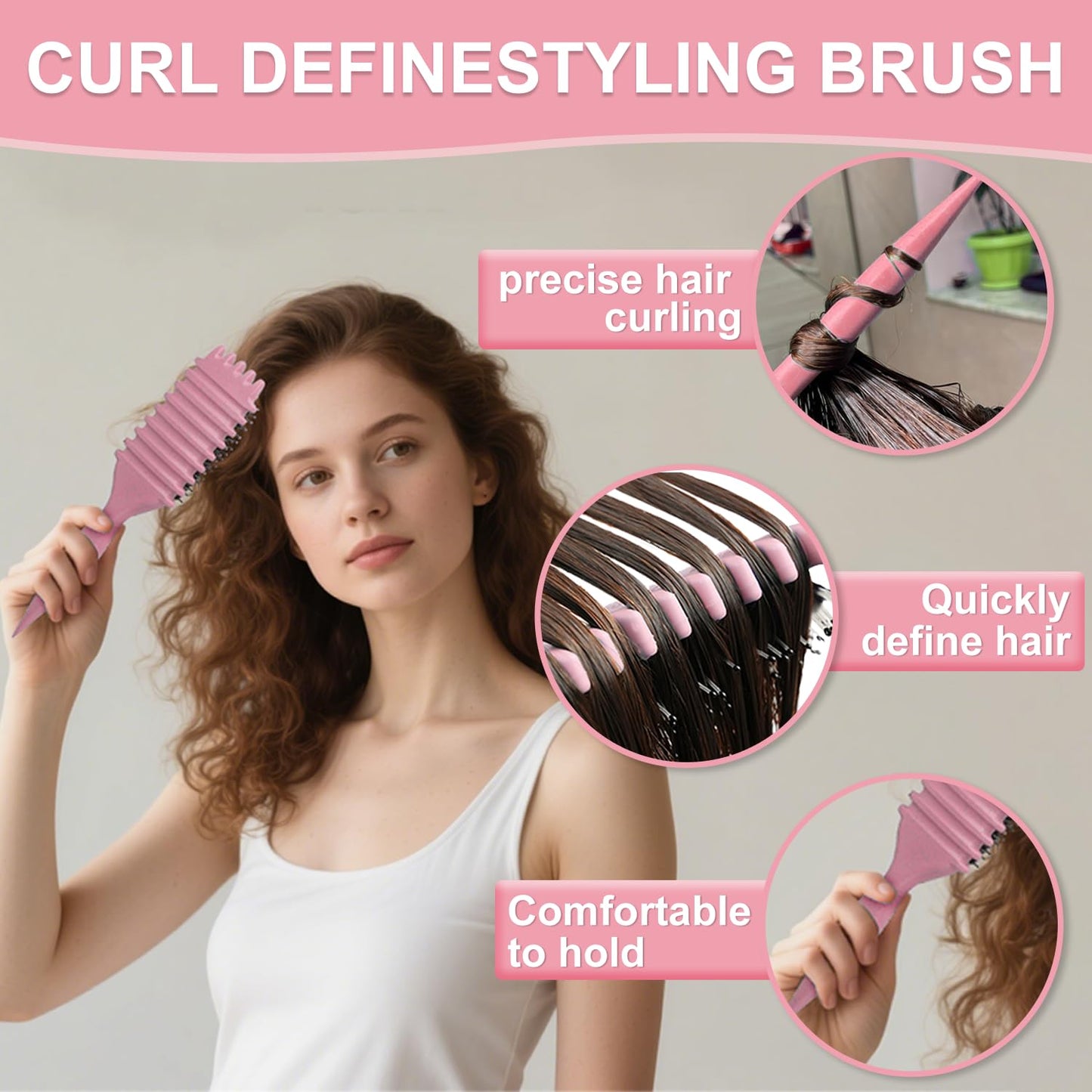 Skiennix Curly Hair Brush - Curl Defining Styling Tool for Women | Pink Color