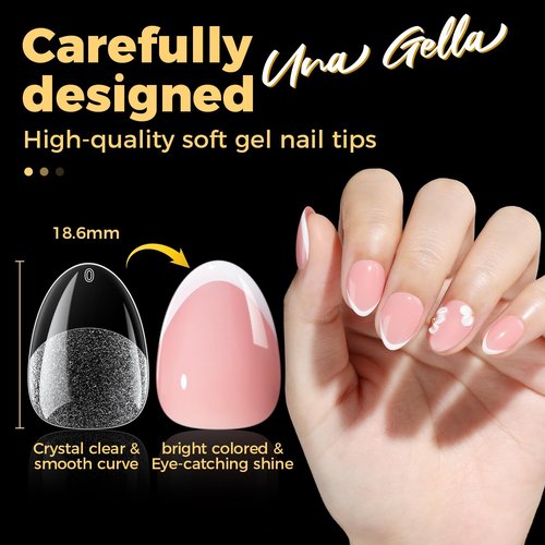 UNA GELLA Extra Short Almond Nail Tips, 504 Pcs Pre-Filed XS Almond Gel Nails, 12 Sizes Half Matte Full Cover Press Ons for Nail Extension Manicure Home DIY Salon