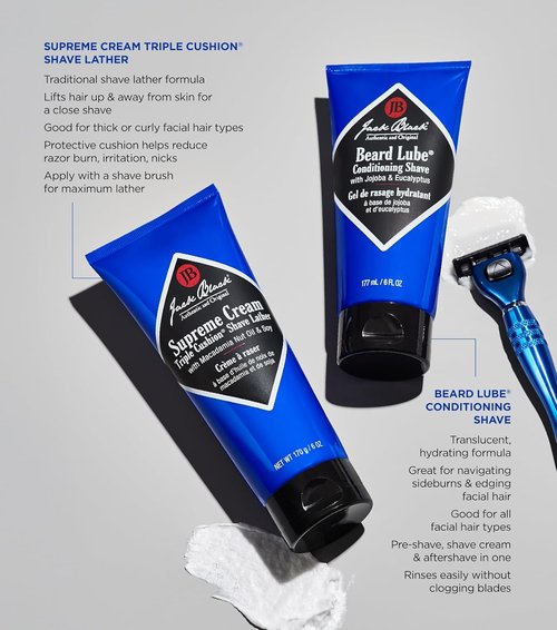 Jack Black Supreme Cream Shave Lather - Rich Shaving Cream for Men | Luxurious Triple Cushion Formula