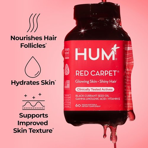 HUM Red Carpet Skin & Hair Vitamins - Omega 3, Vitamin E & Black Currant Oil for Healthy Skin & Hair | 60 Count