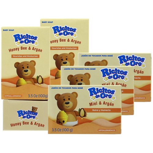 Ricitos de Oro Honey Bee Bar Soap - Hypoallergenic Moisturizing Soap for Delicate Baby Skin | 6-Pack of 3.5 Oz