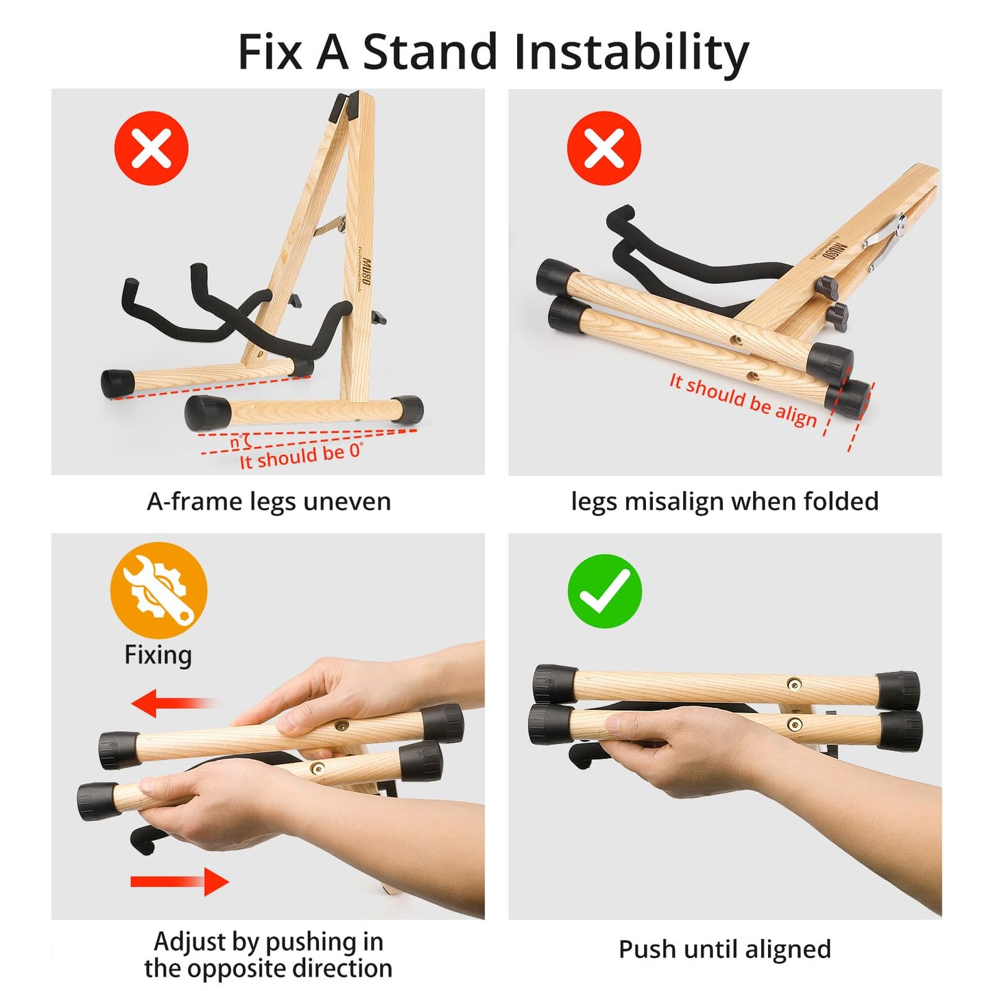 MUSO Guitar Stand,Acoustic Guitar Stand,Wood Classical Electric Guitar Stand,Foldable Bass Guitar Stand,Guitar Accessories also fit Bass,Violin,Ukulele(Acacia)