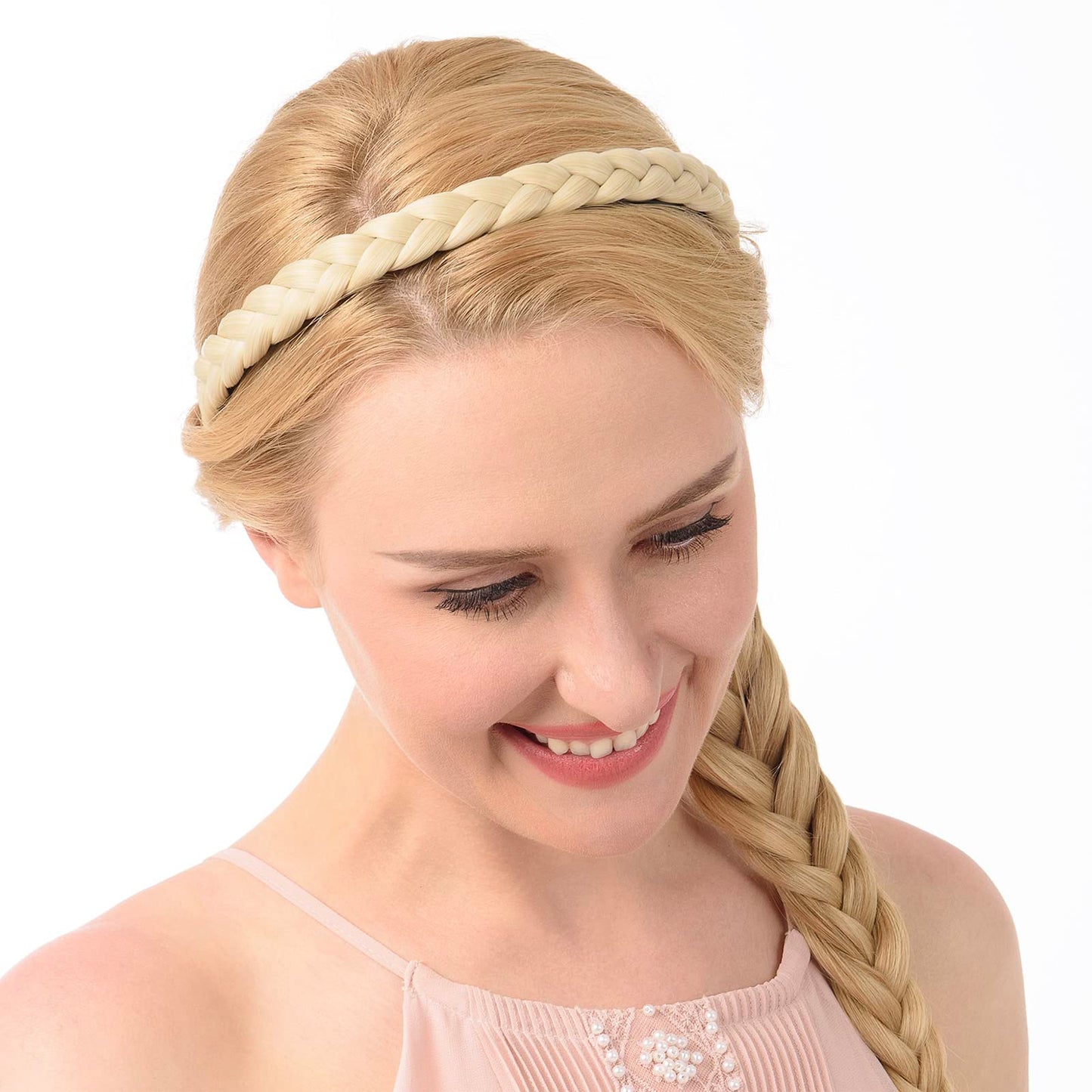 DIGUAN Headband Synthetic Hair Plaited Headband Braid Braided With Teeth Hair Band Accessories for Women Girl Wide 0.6 Inch (Dark Blonde)