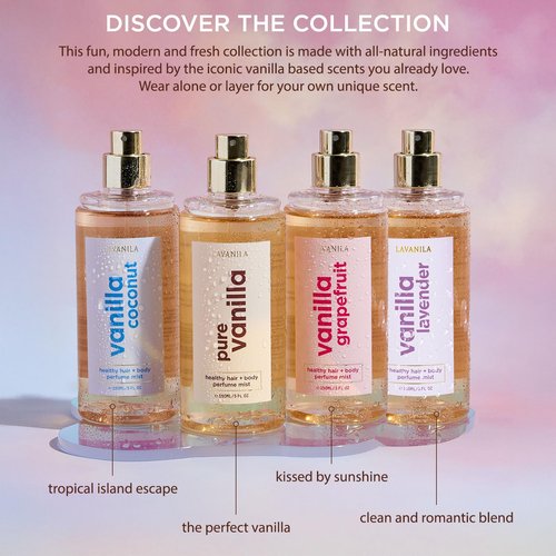 LAVANILA Vanilla Coconut Healthy Hair + Body Perfume Mist, 5 Fl Oz - Sweet & Tropical Fragrance Spray Formulated with Jojoba Oil, Madagascar Vanilla, Coconut, Tahitian Tiare Flower