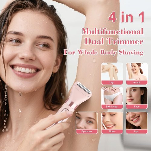 Hatteker Women's Electric Razor - 4-in-1 Dual-Head Trimmer | IPX7 Waterproof, Rechargeable, Pink