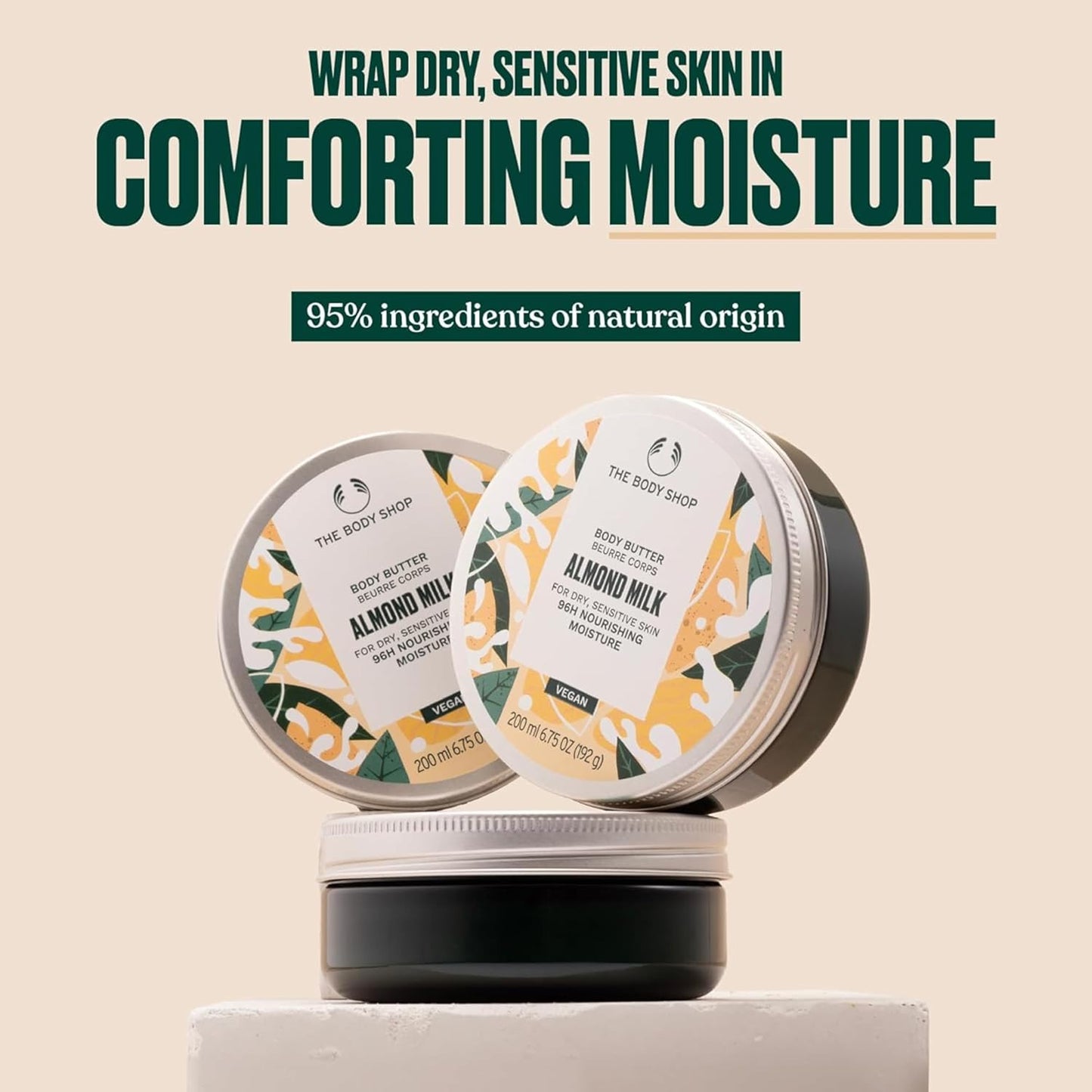The Body Shop Almond Milk Body Butter - 96H Nourishing Moisture for Dry, Sensitive Skin | 200 mL / 6.75 Oz