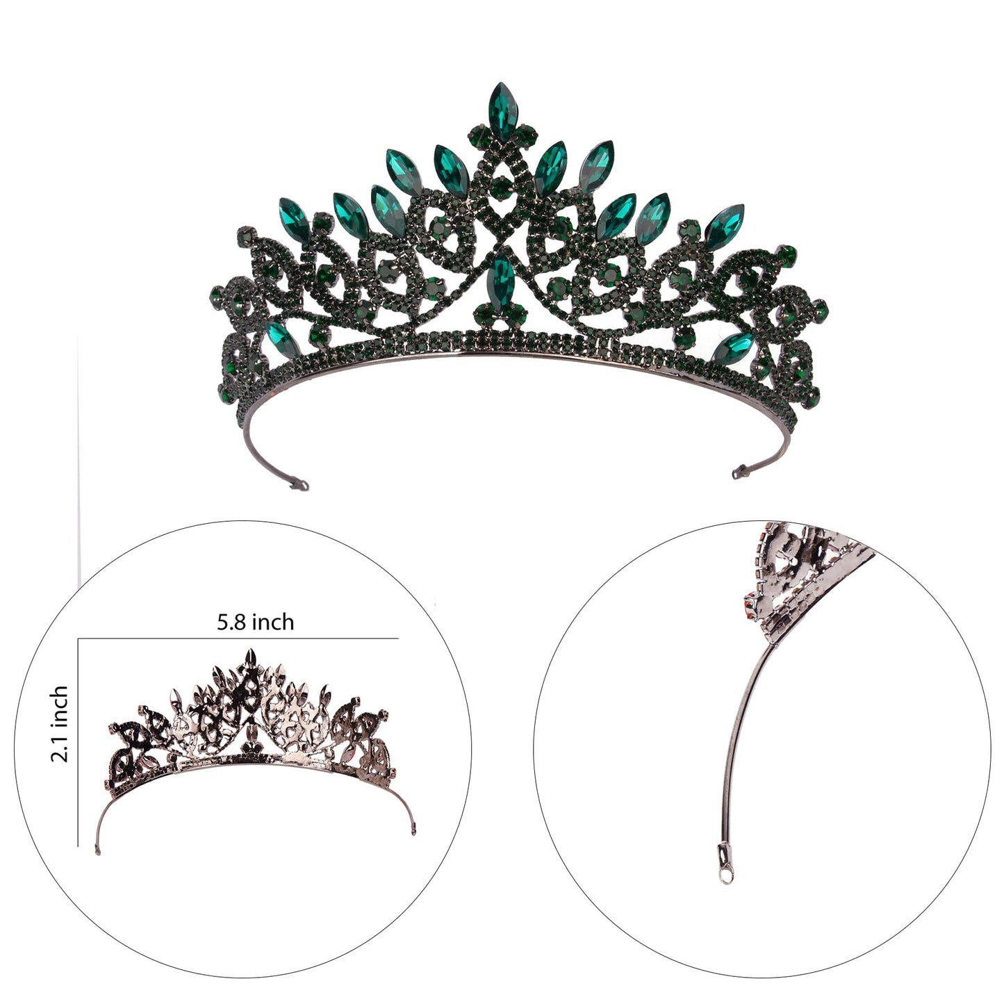 LIMELIA Women's Tiara, Crown for Henna Wedding Party | Glitter Hair Accessories for Bridal Birthday Halloween Costume Christmas Party, Princess Crowns Floral Pattern | Crystal Stone - Green