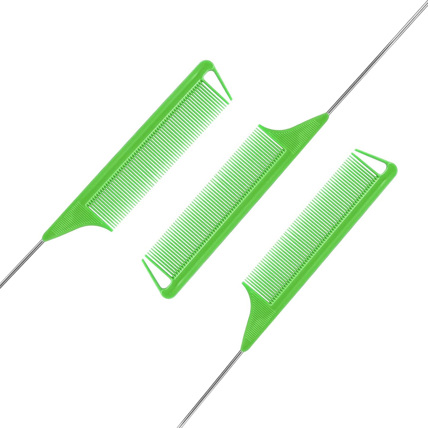 Rat Tail Combs Set: 3-Pack Teasing Styling Combs with Long Steel Pins for Women, Parting Combs for All Hair Types (Black)