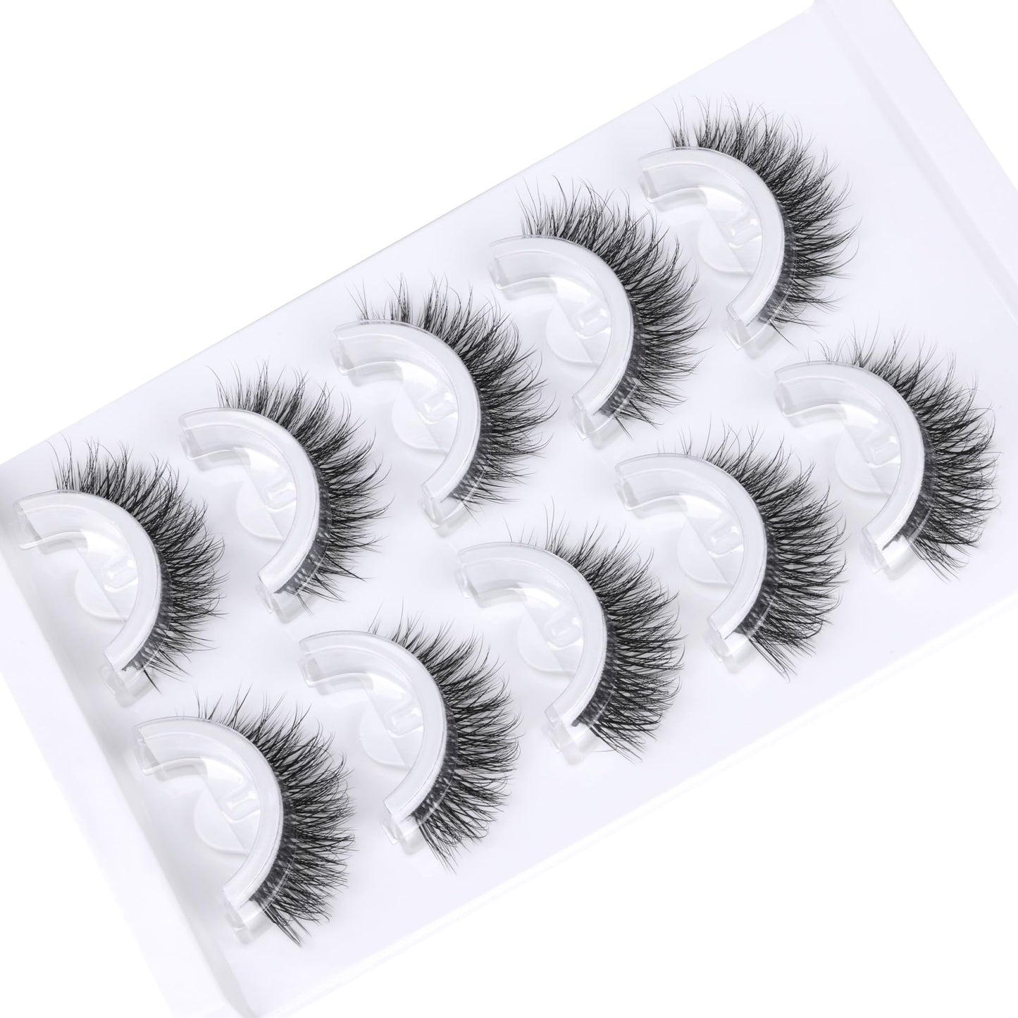 Natural Self Adhesive Lashes Cat Eye Lashes Wispy Self Adhesive Eyelashes No Glue Needed D Curl Reusable Fluffy Strip Lashes without Eyeliner Cat Eye False Eyelashes Natural Look 5 Pairs by Zegaine