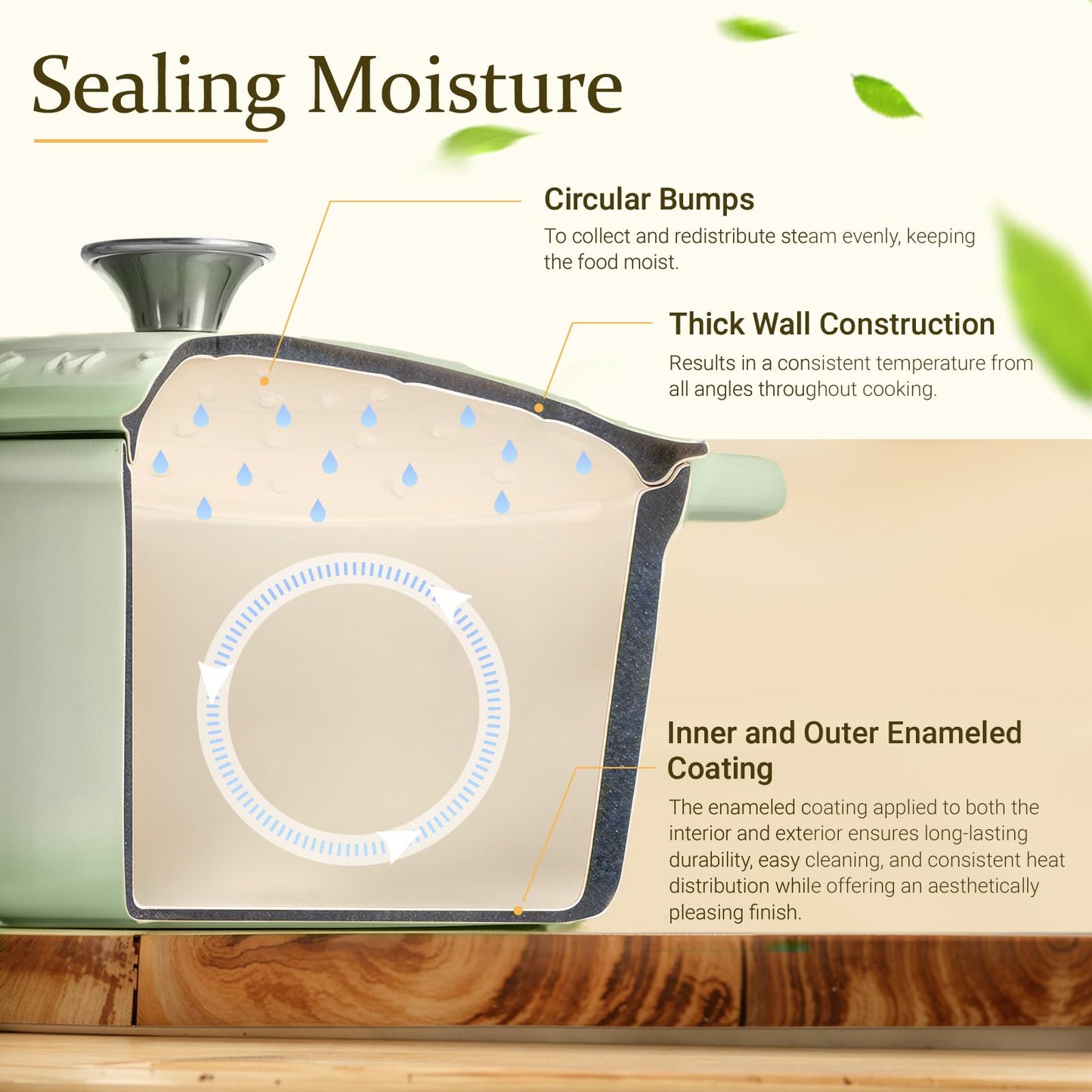 Overmont Enameled Cast Iron Dutch Oven - 4.5QT Pot with Lid Cookbook & Cotton Potholders - Heavy-Duty Cookware for Braising, Stews, Roasting, Bread Baking bottle green