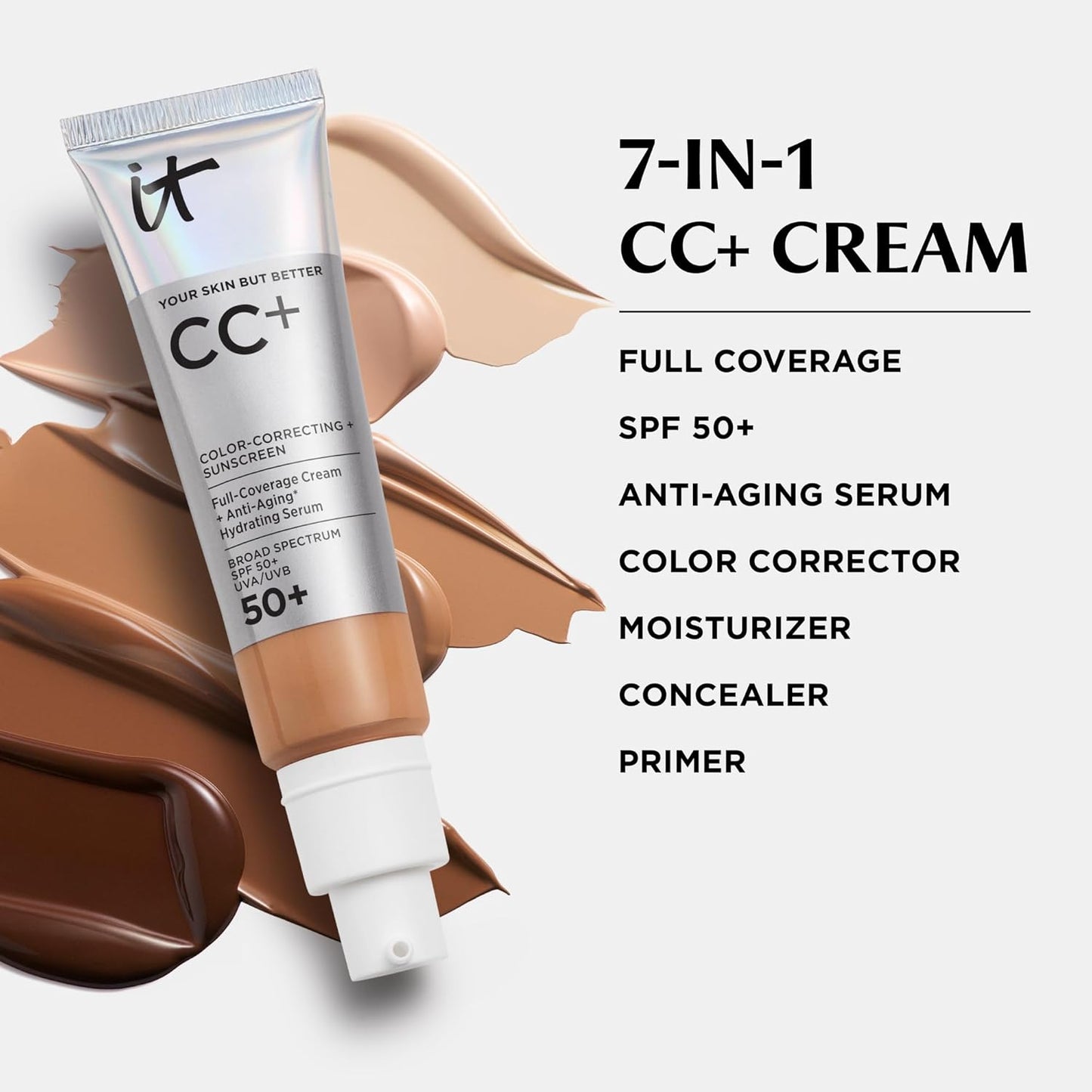 IT Cosmetics CC+ Cream - Natural Full Coverage Foundation With SPF 50+ & Anti-Aging Hydration | Lightweight, 24H Wear