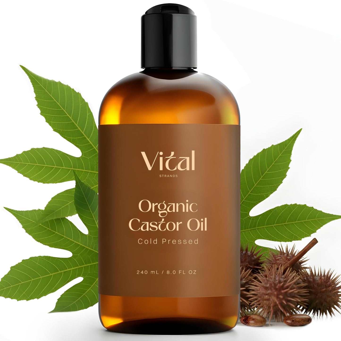 Vital Strands Castor Oil Organic & Cold Pressed – Nourishing Treatment for Hair & Skin – Eyelash & Brow Serum – Aceite de Ricino - Hexane Free, Vegan, 8oz