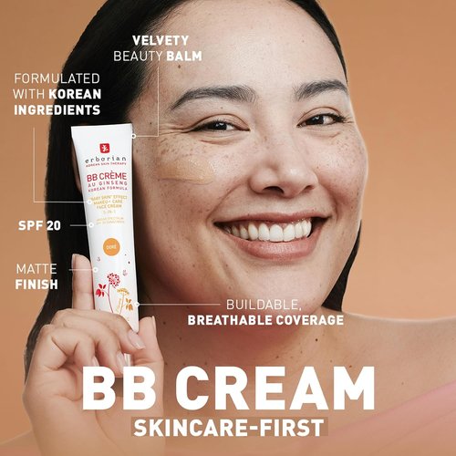 Erborian BB Cream Matte Beauty Balm - SPF 20 Tone-Evening Korean Skincare Makeup, Hydrating & Concealing