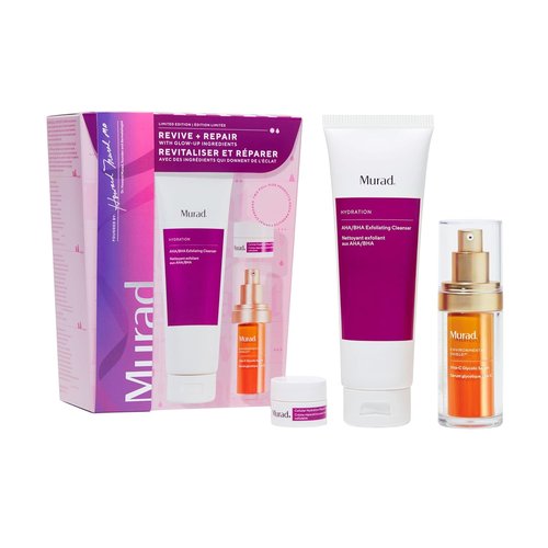 Murad Revive + Repair 3-Piece Set | Total Skin Health Regimen with AHA/BHA Cleanser, Glycolic Serum & Hydration Cream