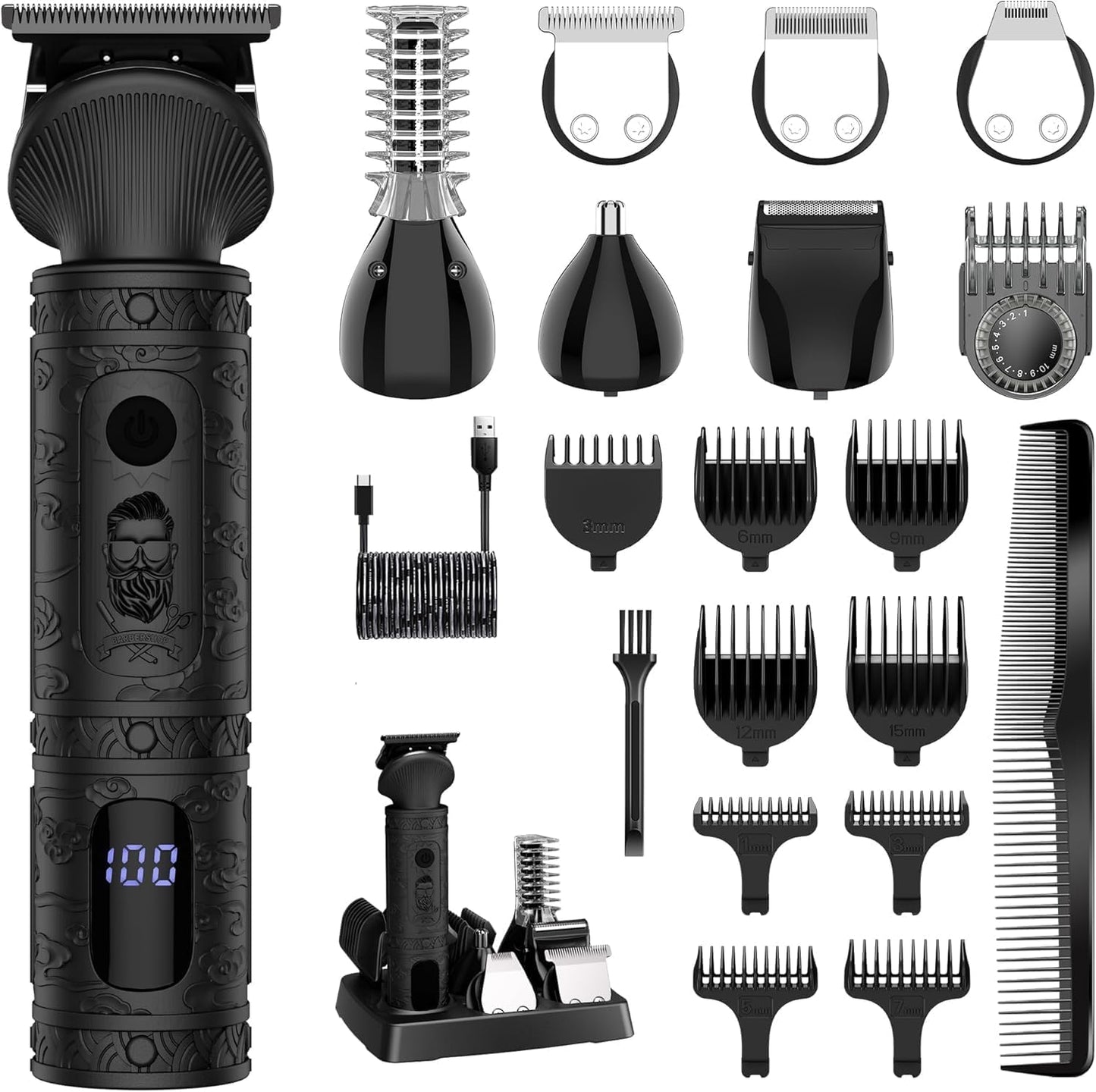 Scttomon Beard Trimmer for Men - Professional 7-in-1 Grooming Kit | Cordless T-Blade Electric Shaver in Black