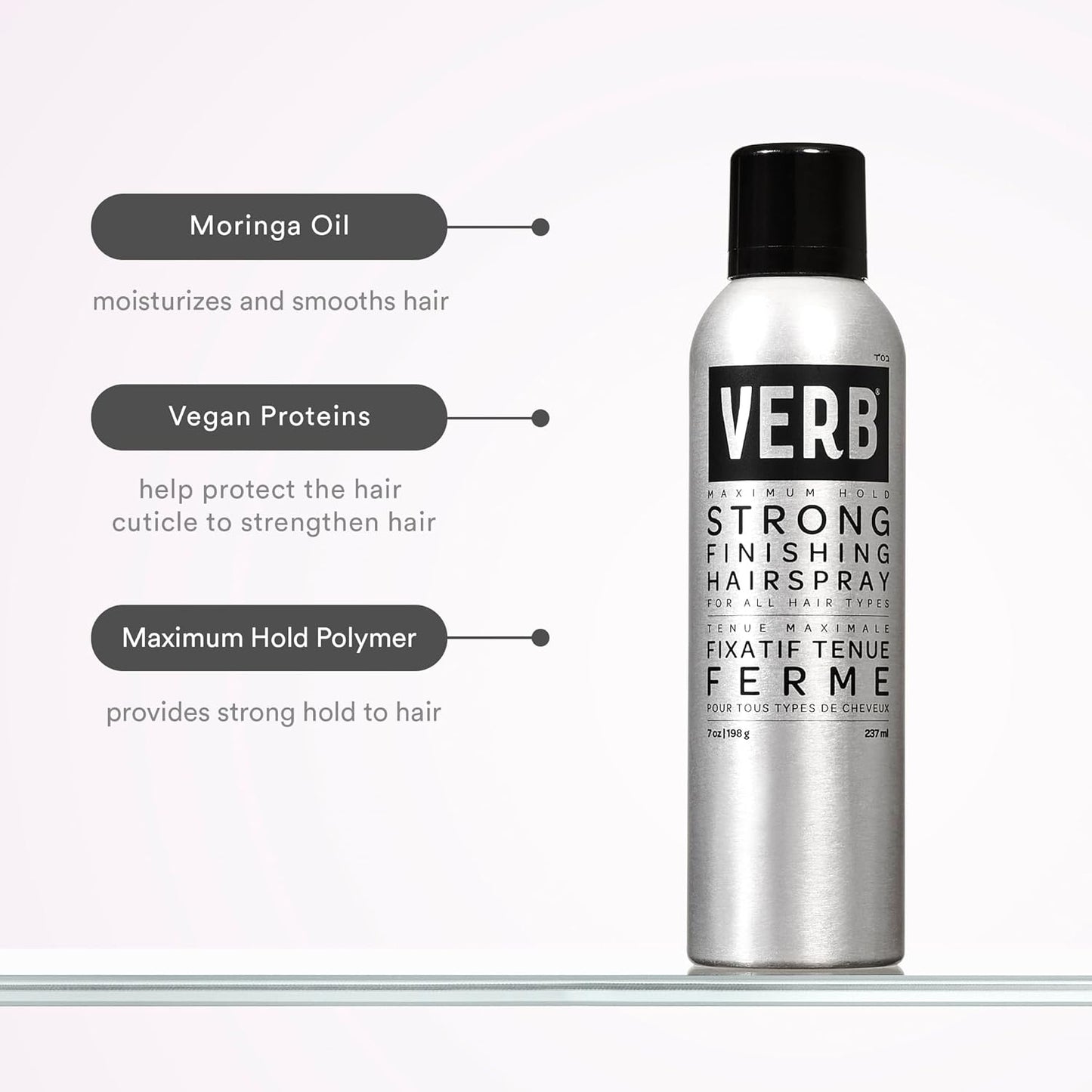 VERB Strong Finishing Hairspray - Firm Hold & Humidity Resistant - 7 oz with Warm Floral Scent