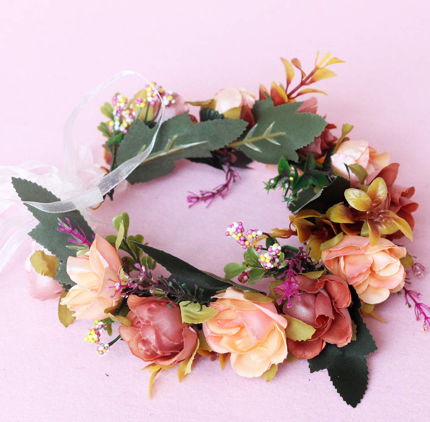 LLinfflr Boho Flower Crown Flower Garland Headband Hair Wreath Floral Halo Headpiece Wedding Party Photos Orange