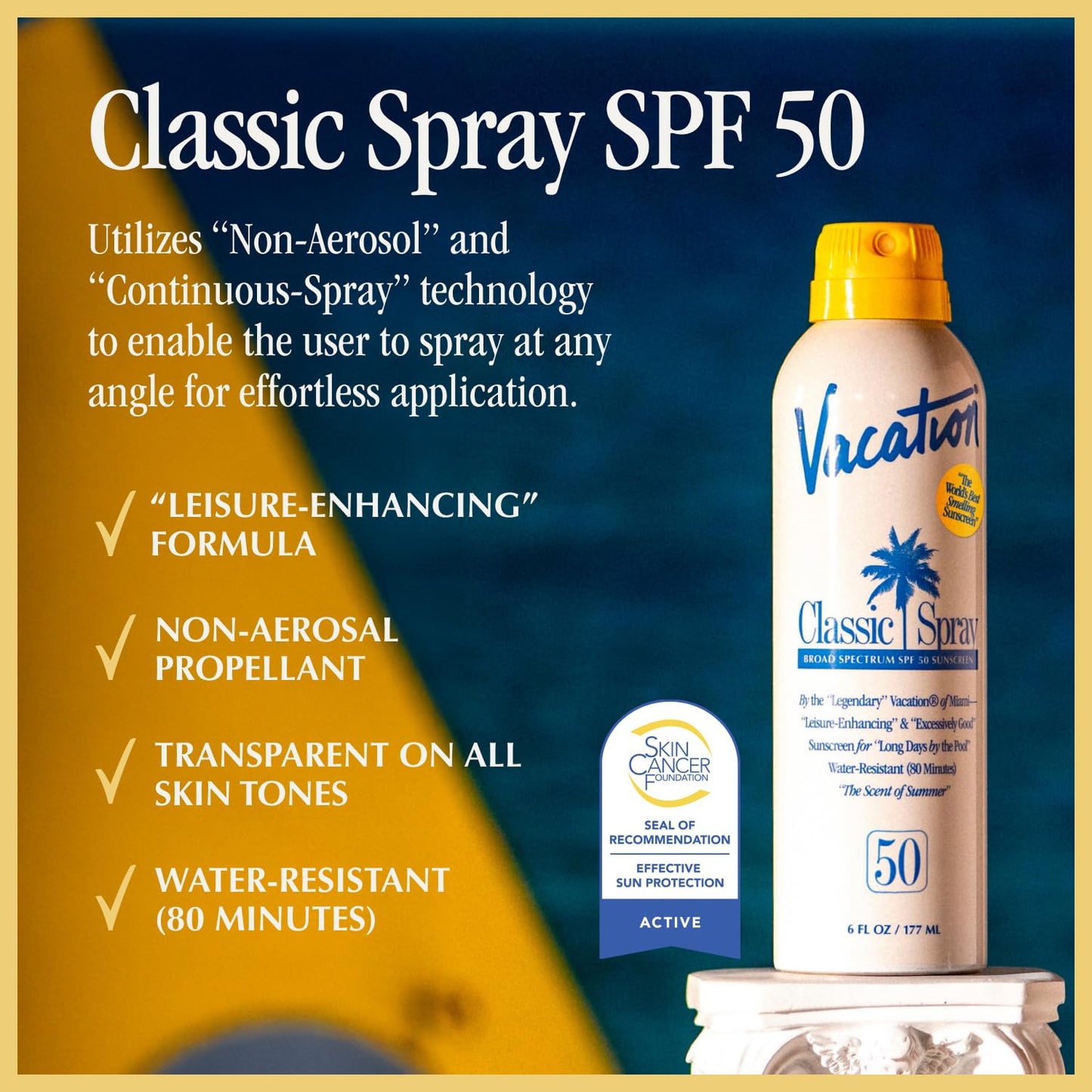 Vacation Classic Sunscreen Spray SPF 50 - Water-Resistant & Lightweight, 6 Fl. Oz. | Vegan & Dermatologist-Tested (Value Pack of 3)