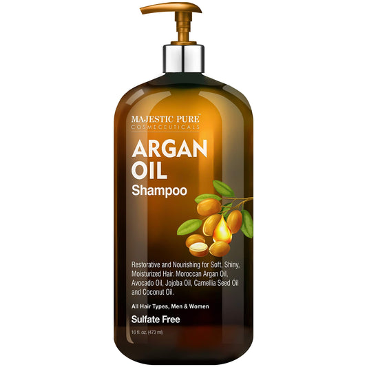 MAJESTIC PURE Argan Oil Shampoo - Vitamin Enriched Gentle Hair Restoration Formula for Daily Use, Sulfate Free, for All Hair Types, Men and Women - 16 fl. oz.