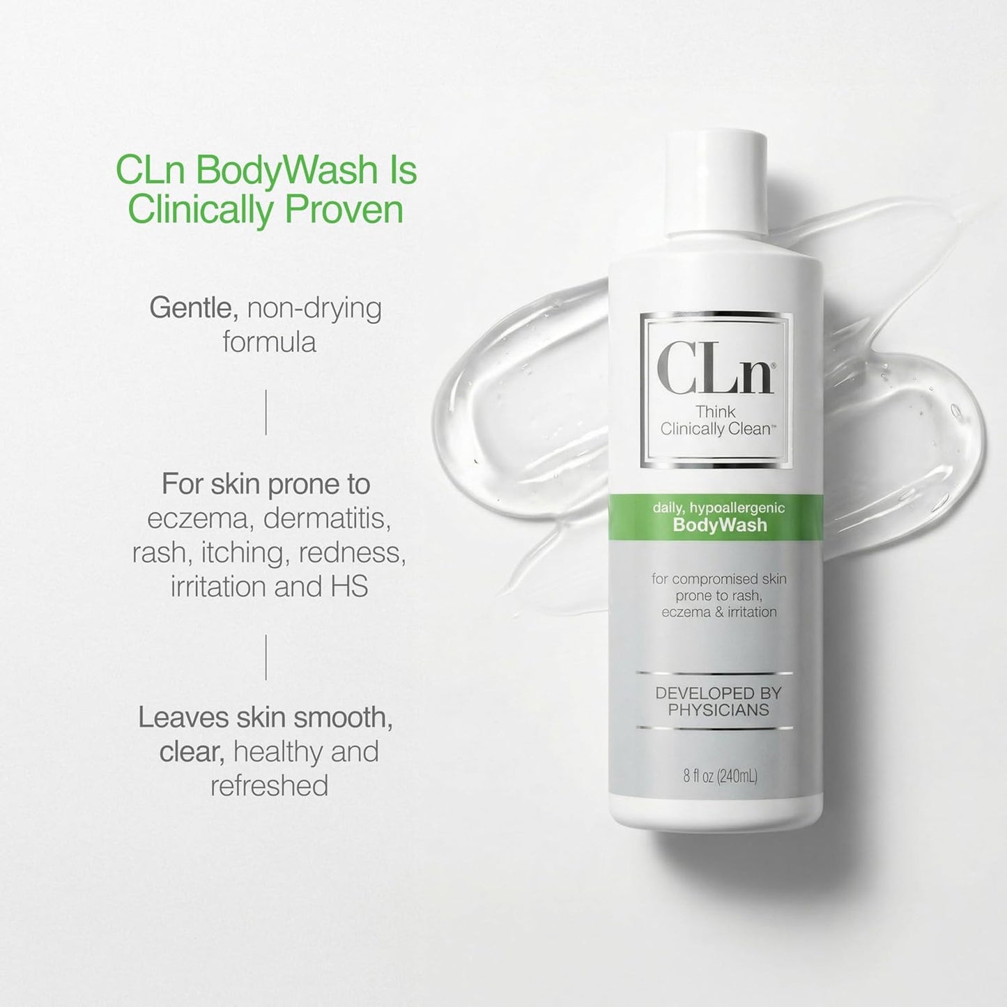 CLn® Body Wash - Non-Drying Formula for Eczema & Dermatitis Relief | Fragrance-Free, 8 fl oz