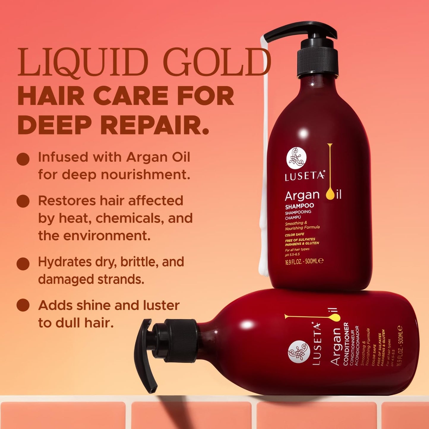 Luseta Hyaluronic Acid Moisturizing Shampoo & Conditioner Set for Dry and Damaged Hair, Sulfate Free Shampoo and Conditioner for Women Infused with Argan Oil and Shea Butter Paraben-Free2 x 16.9oz