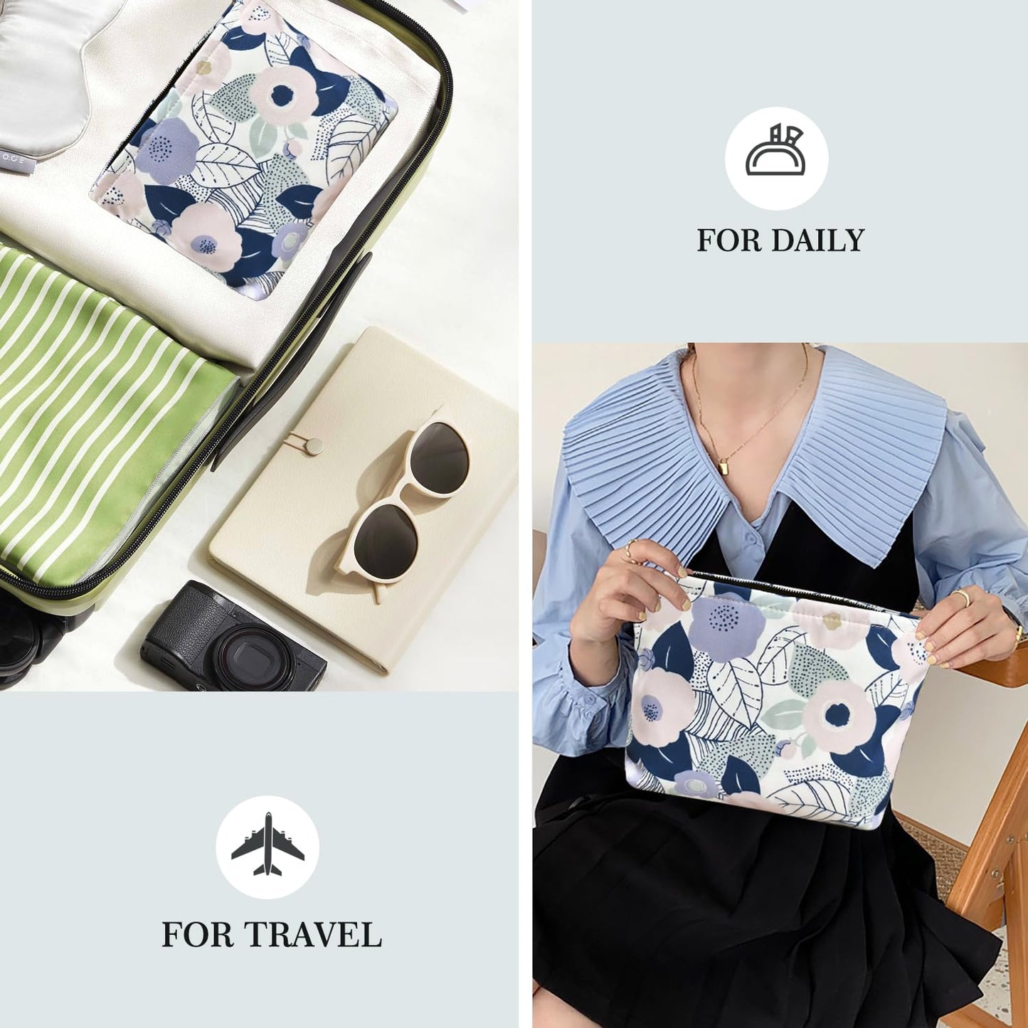 STARDW Aesthetic Floral Makeup Bag Cute Small Cosmetic Bags for Women Girls, Travel Toiletry Bag Large Capacity Zipper Makeup Pouch, Purse Organizer Pouches (Abstract Flowers)