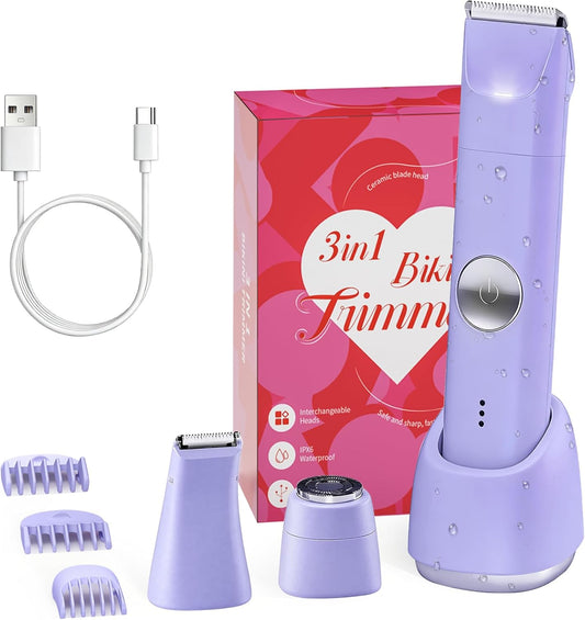 Skiennix Bikini Trimmer - 3-in-1 Electric Razor for Smooth Shaving | Cordless, USB-C Charging, Purple
