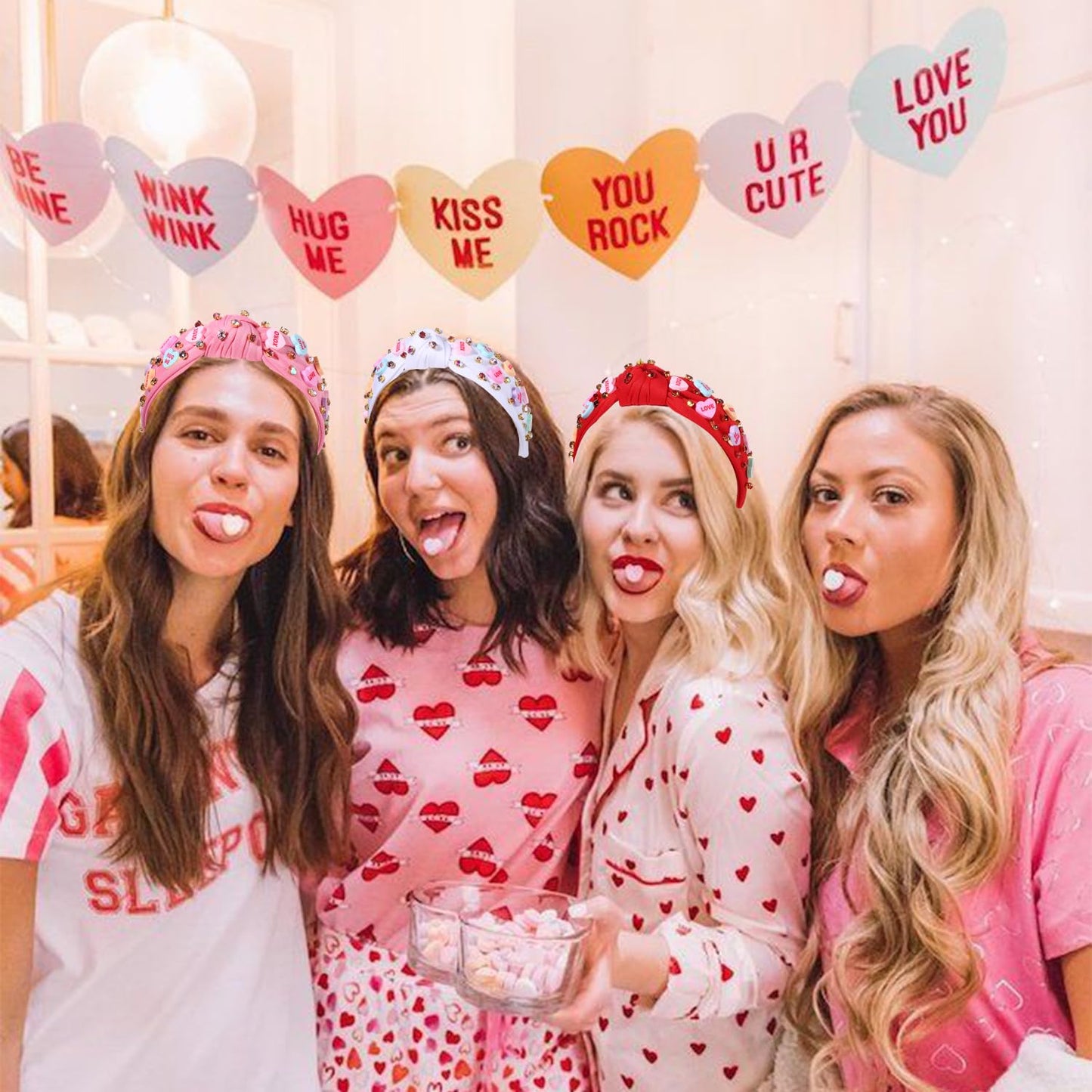 NVENF Women's Jeweled Crystal Rhinestone Knotted Heart Top Knot Hair Accessories (Letter 1 - Red)