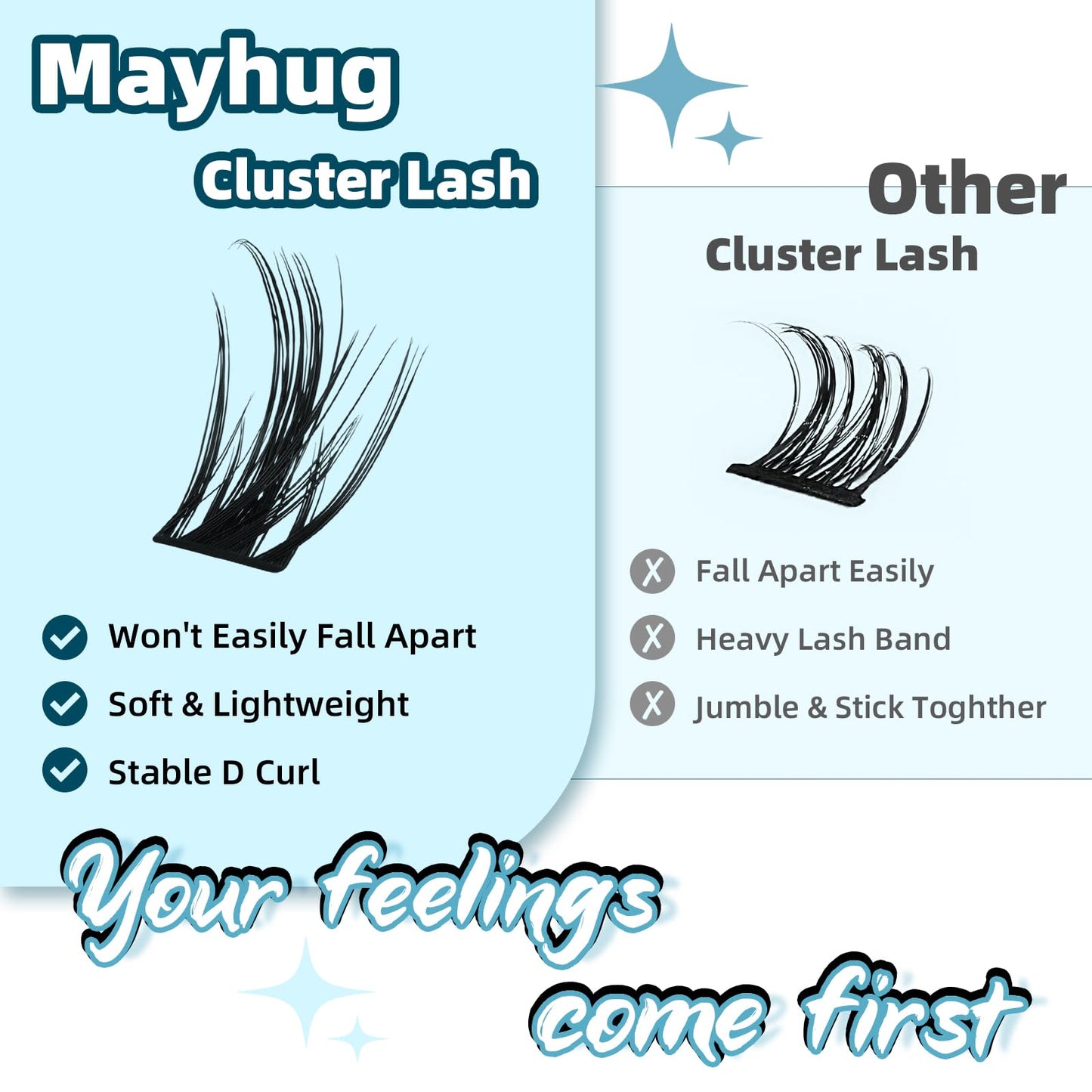 MH Lash Clusters Cluster Eyelash Extensions Individual Cluster Lashes Super Soft Wispy Eyelash Clusters Reusable 7 Times, Easy DIY Lashes at Home (Sunny Baby, 8-18mm, 192PCS)