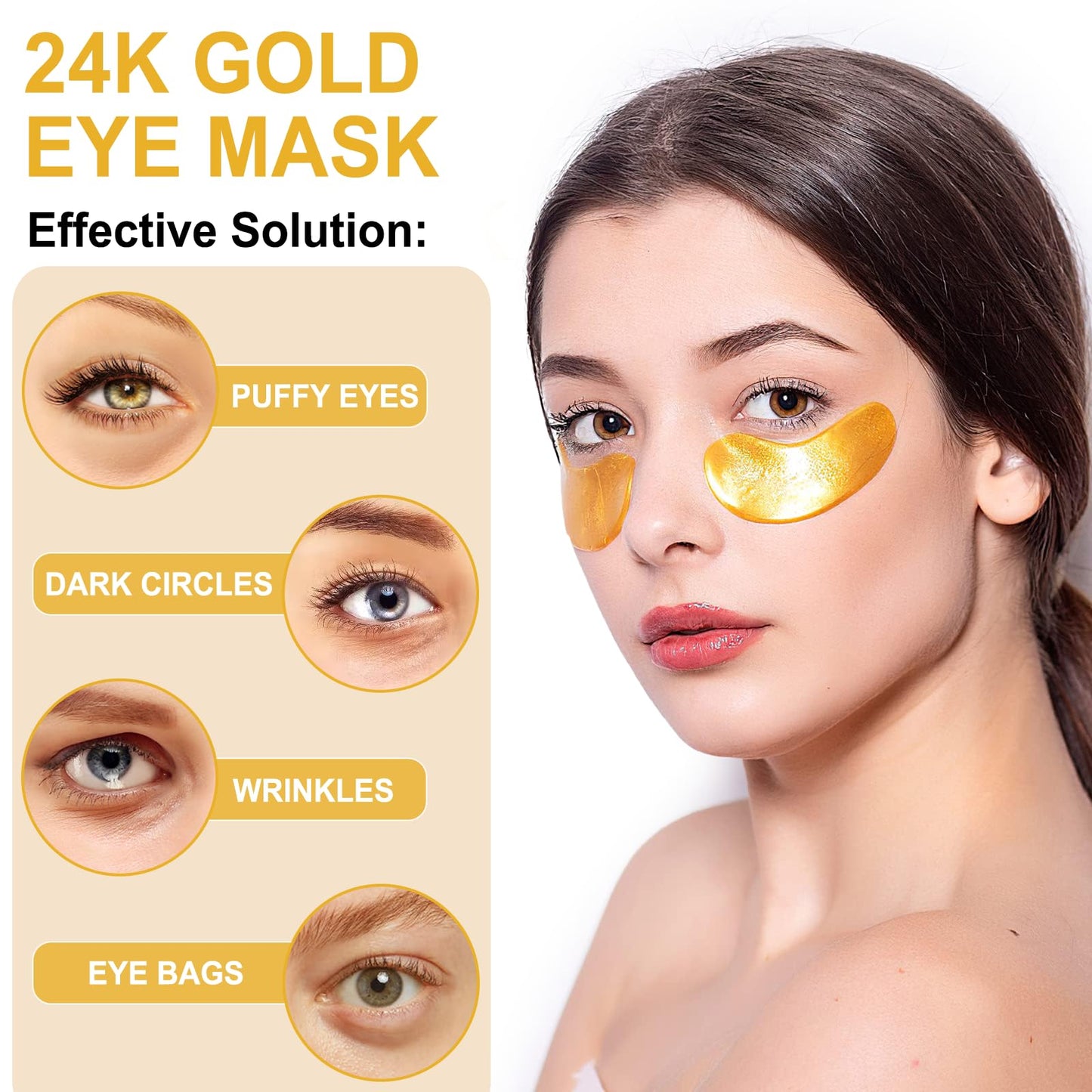 LAVONE Eye Mask-30 Pairs 24K Gold Under Eye Patches Skin Care Products-Eye Masks Skincare for Dark Circles and Puffiness,Reduce Wrinkles,Eye Bags and Fine Lines,for Women and Man,with Hair Clips