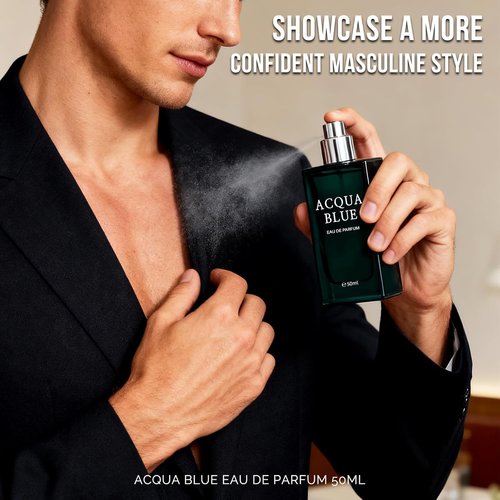 Acqua Blue Eau de Parfum for Men - 50ml Fresh Woody Fougere Cologne with Citrus & Mint Notes