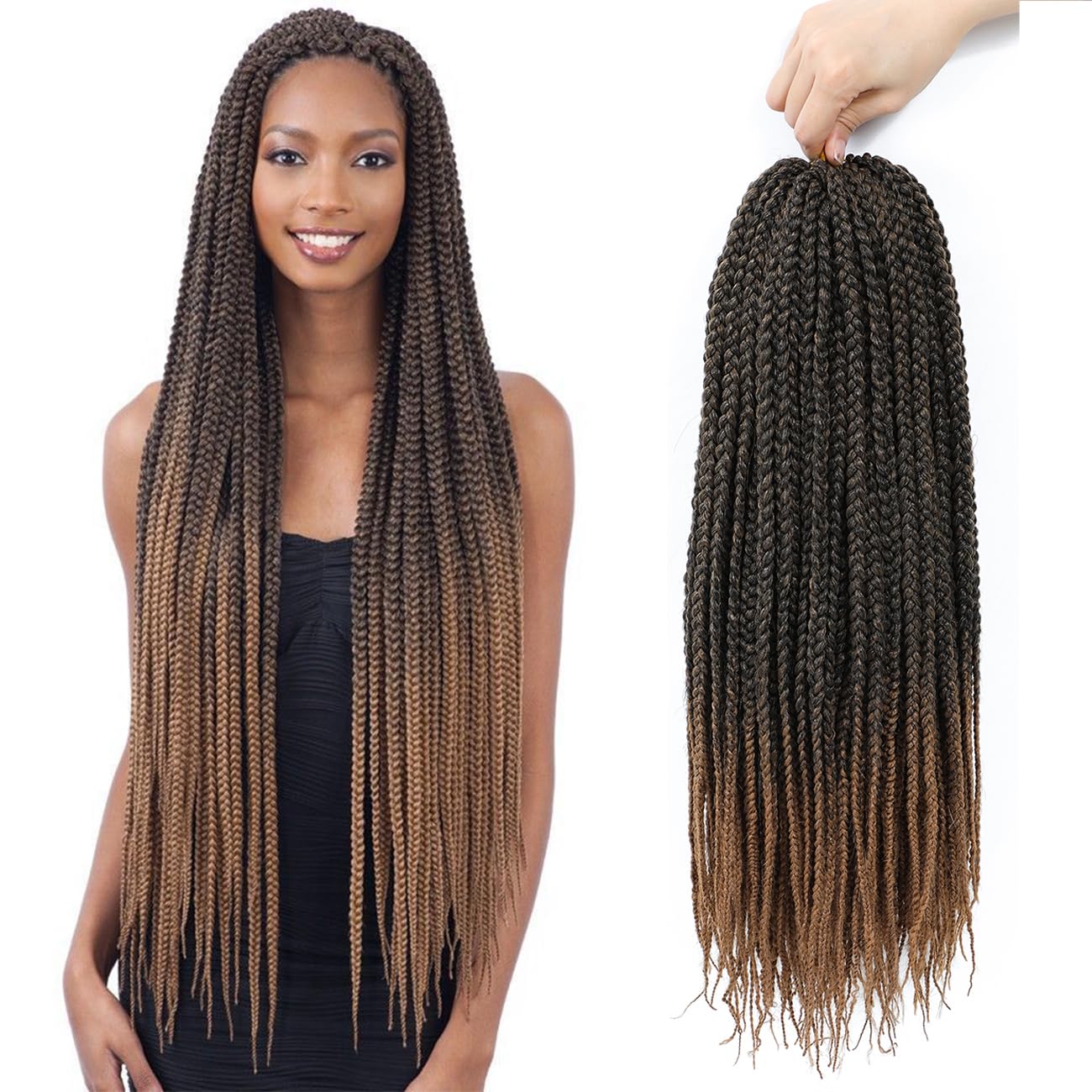 2 Packs 18 Inch 48 Strands Crochet Box Braids Crochet Hair Pre looped Crochet Hair Goddess Braid Hair Crochet Braids for Black Women Braiding Hair (T1b/27)