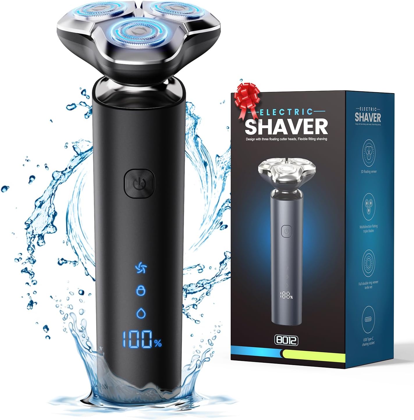 Skiennix Electric Razor for Men - 3-Blade Rotary Shaving System with Touch Switch & LED Display