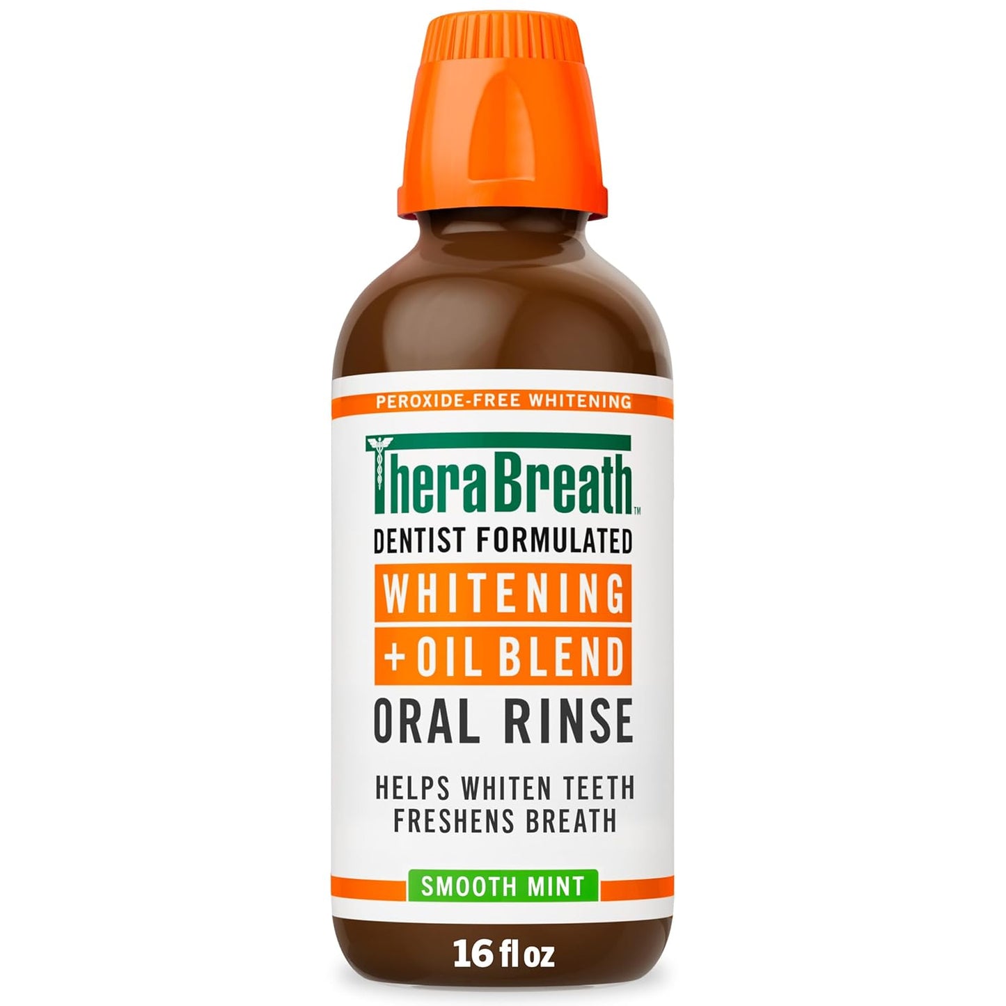 TheraBreath Whitening Mouthwash - Alcohol-Free & Peroxide-Free Oral Rinse, Smooth Mint, 16 Fl Oz