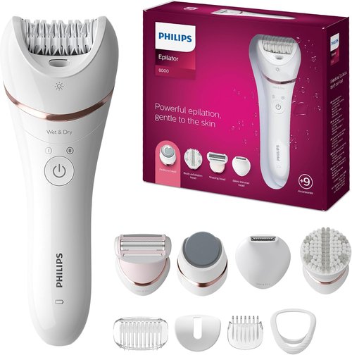 Philips Epilator Series 8000 - 5-in-1 Women's Shaver & Trimmer with 9 Accessories | Pedicure & Exfoliation