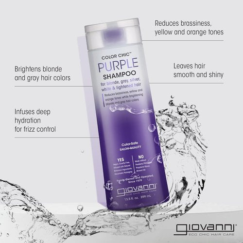 Giovanni Color Chic Purple Shampoo - Reduces Brass & Yellow Tones, Adds Shine | 13.5 fl oz, Vegan & Sulfate Free