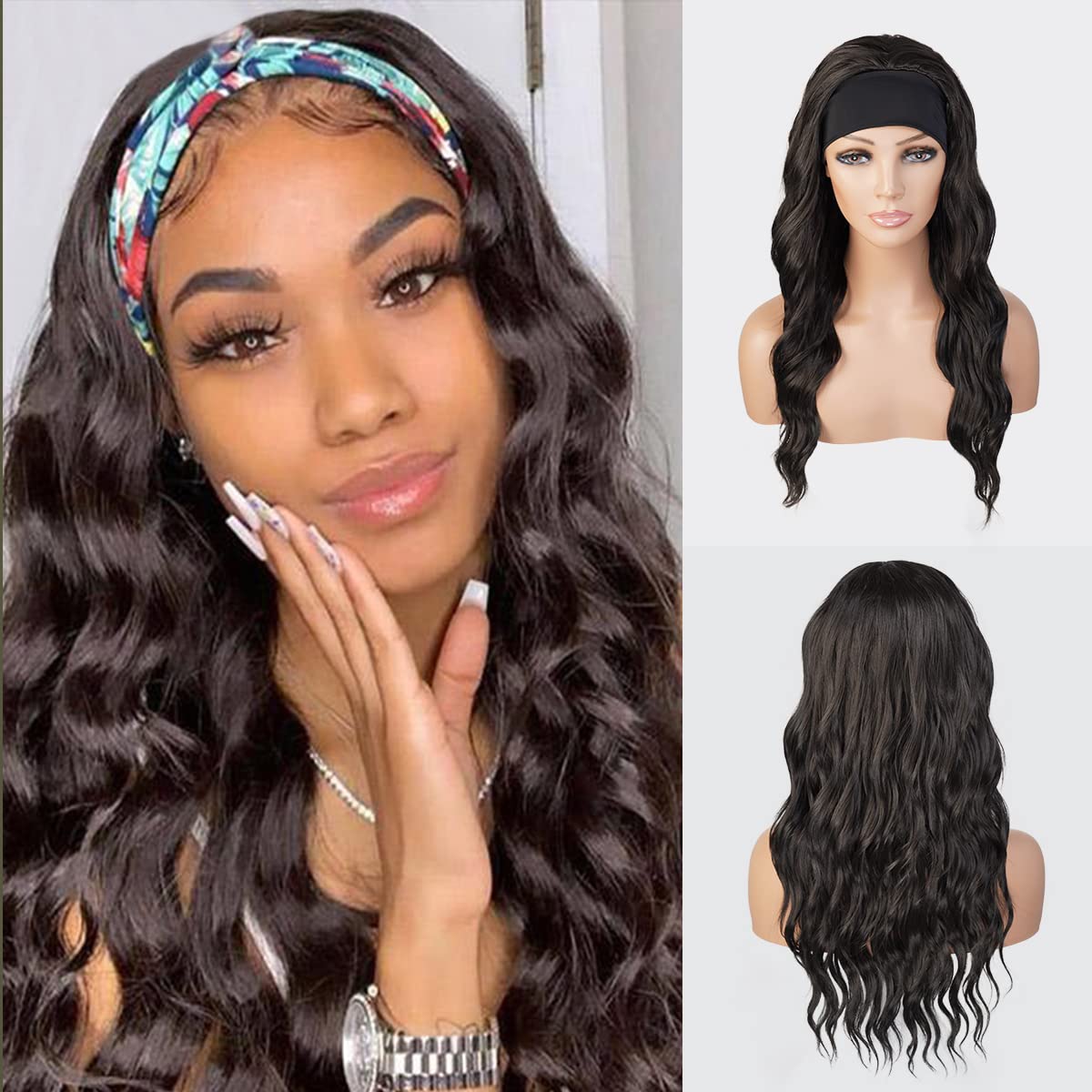 STUDIOCUT BY PROS Headband Wig 20 Inch Loose Wave Quick Wrap Headband Wig Long Wavy Curly Wigs for Black Women High Heat Resistant Synthetic Wigs HBW004 (20 Inch (Pack of 1), 2 (Dark Brown))