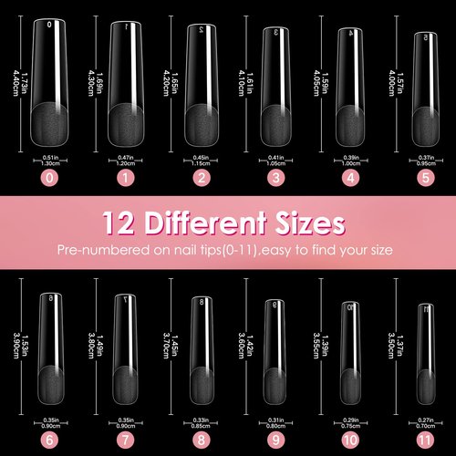 Ranrose Long Straight Nails Tips,240PCS Full Cover Soft Gel Nail Tips for Acrylic Nails Professional 12 Size Pre-shaped XXL Straight Shape False Nail Half Matte Fake Nail for Press On Nail Extensions