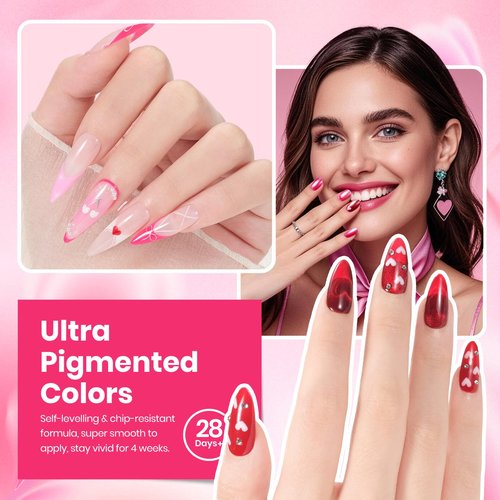 Beetles Pink Gel Polish Set - Love's Prism 25 Color Pink Gel Polish Set with Nail Tools, White Red Glitter Pearl Spring Nail Gel, Salon DIY Soak Off UV Nail Lamp Easter Gifts for Women