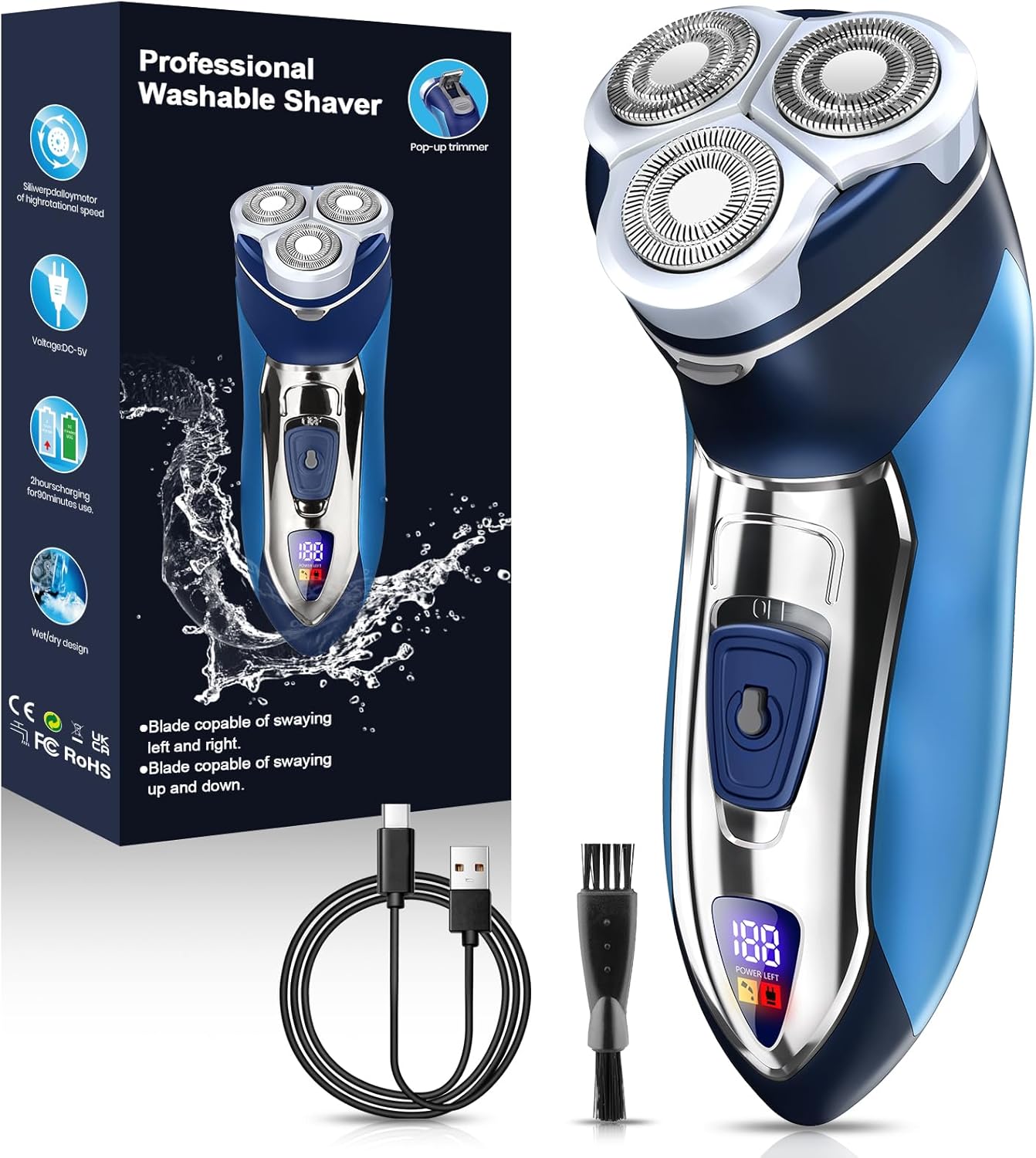 Skiennix Electric Razor for Men - Rechargeable Wet/Dry Shaver with LED Display & Pop-Up Trimmer